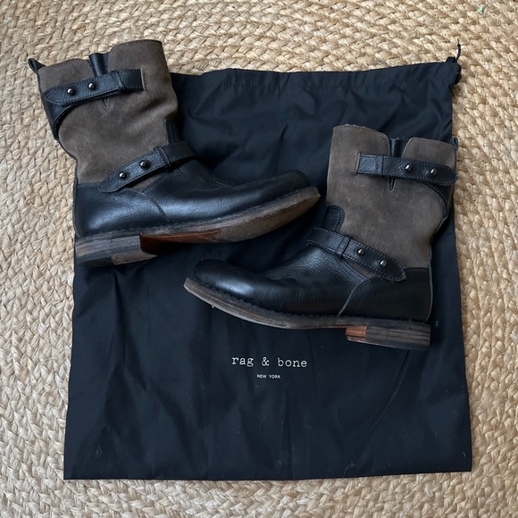 rag & bone Shoes - rag & bone Two-Tone Black and Brown Leather Women's Moto Boots